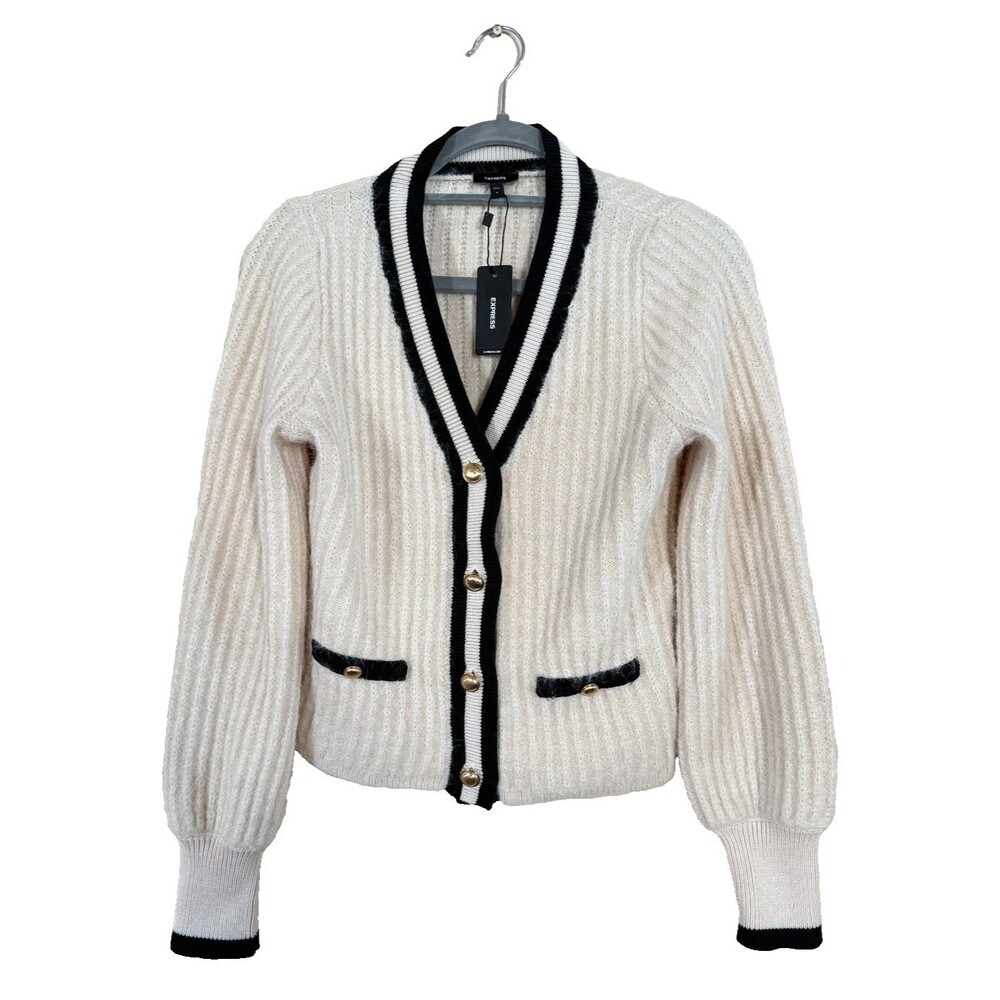 NWT Express Cream V-Neck Button Front Cardigan Academia Preppy Korean Size Small